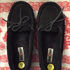 Minnetonka Black suede slippers- size 9